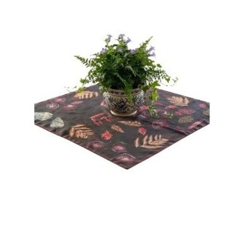 Vintage Square Wrap Scarf Rich Botanical Leaves Brown Accessory Colorful Fall